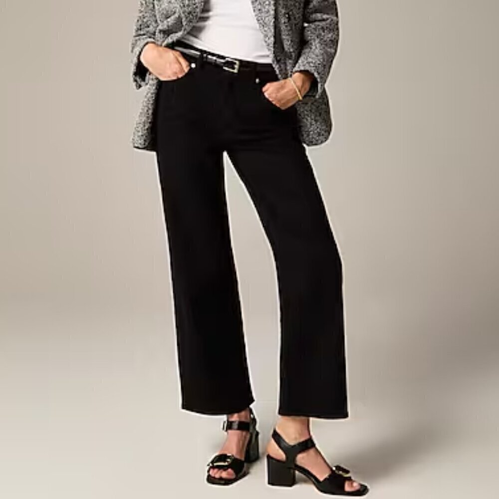 J. Crew Tall High Rise Slim Wide Jeans Semi Stretch Black Size 25T NWT